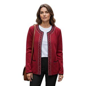 Cathy Daniels Womens Red Textured Cardigan 1X